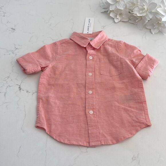 Janie and Jack Baby The Linen-Cotton Shirt in Coral Size 12/18 Months - Picture 2 of 6